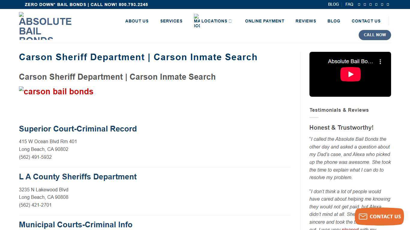 Carson Sheriff Department | Carson Inmate Search | Absolute Bail Bonds